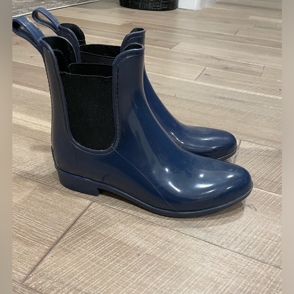 J Crew Chelsea Blue Rain Booties Boots Ankle Length Shaft Size 7 - Picture 4 of 5